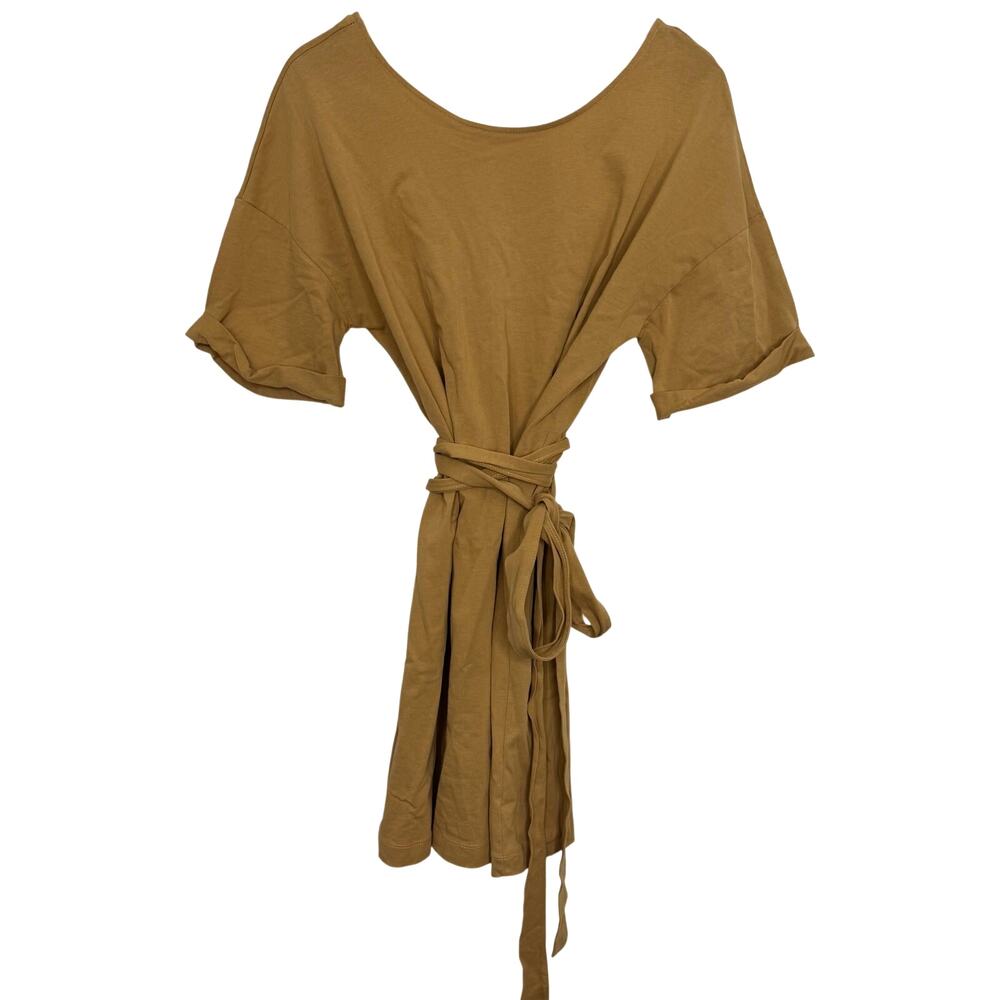 Zara Belted Tunic Shirt Mini Dress Brown Beige Size Large 100% Cotton